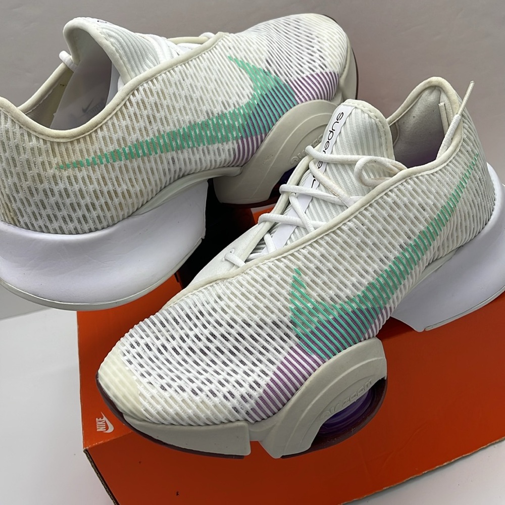 Nike WMNS White Sneakers with Orange and Green Swooshes NIKE AIR ZOOM SUPERREP 2 - Picture 10 of 16